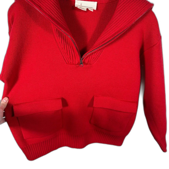 Anthropologie Red Crop Half-Zip Pullover Sweater Pockets Size XS Valentine's Day - Picture 12 of 16
